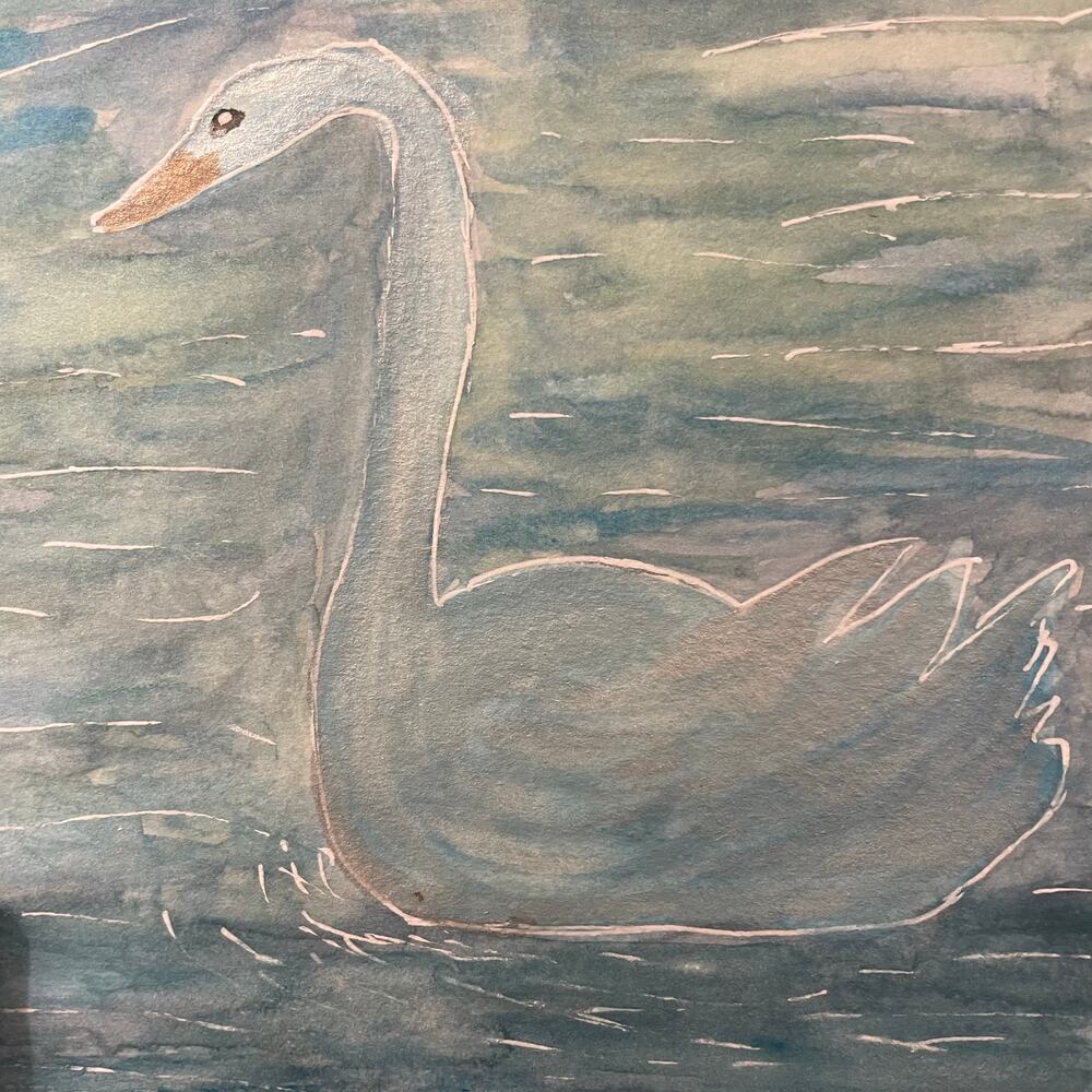 Hand painted watercolor original painting silver swan 6x6"